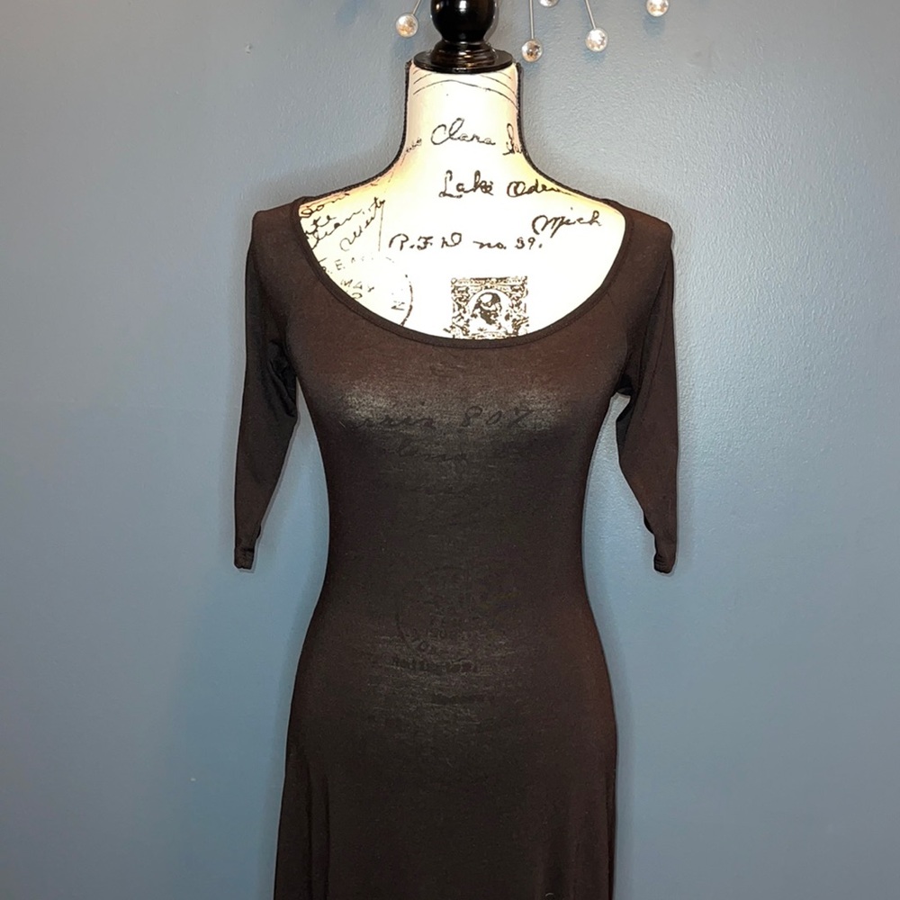 Fire Los Angeles long black dress w/ripped back & 2 slits in front size small